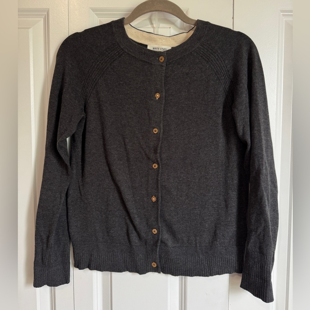 White Stuff Lulu Cardigan 100% Organic Cotton Gray Charcoal UK 8